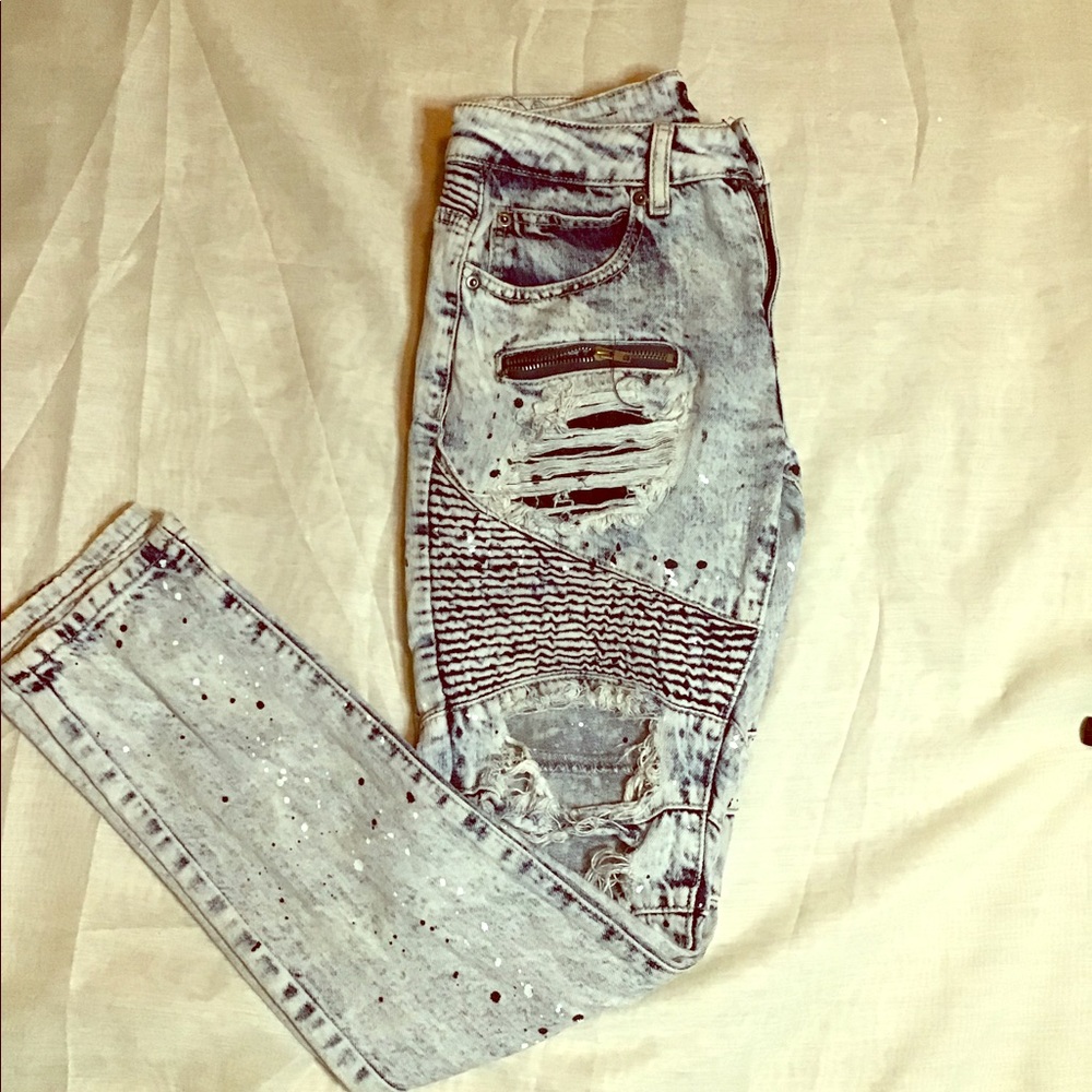 Paint splat Moto biker jeans